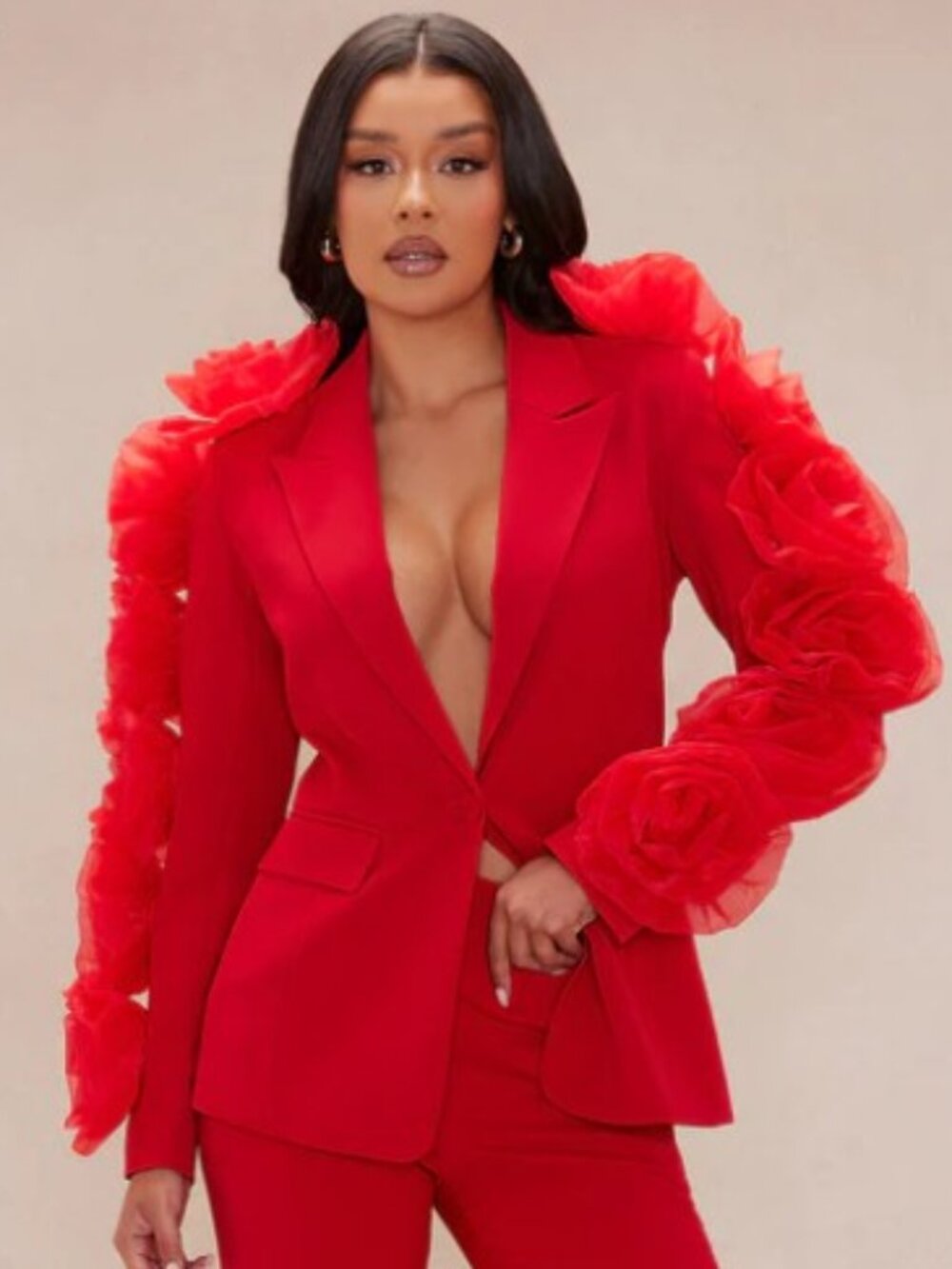 NWT Fashion Nova LUXE Olivia Flower Suit Set in Red- Size XS